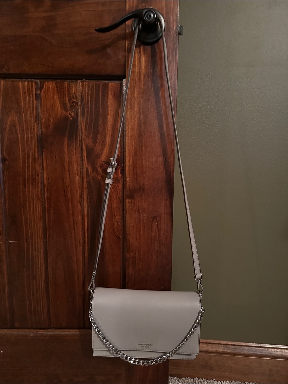 kate spade Gray Leather Chain-Accent Crossbody Bag